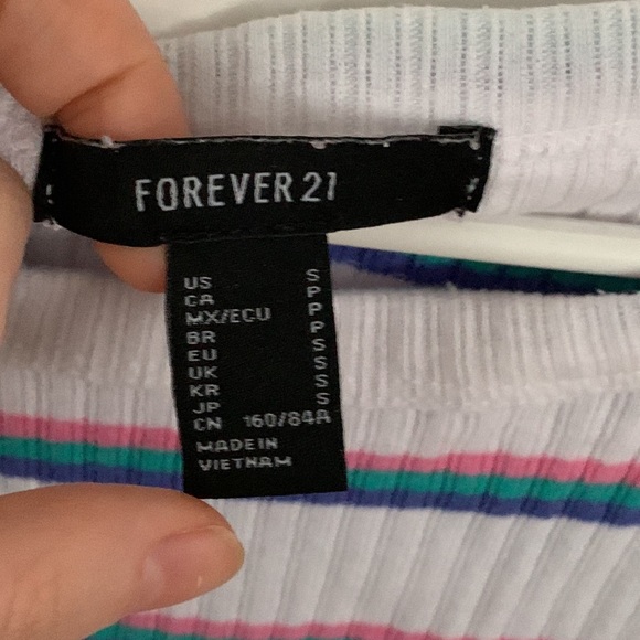 Cute t-shirt from Forever 21, size small, white/pink/green/purple stripes - Picture 2 of 2